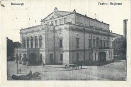 ROMANIA 1921 BUCURESTI - THE NATIONAL THEATRE, BUILDING, ARCHITECTURE, HORSE DRAWN CARRIAGES, PEOPLE - Roumanie