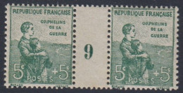 Orphelins - N° 149 Paire Millésime 9  * * - Cote : 230 € - Unused Stamps
