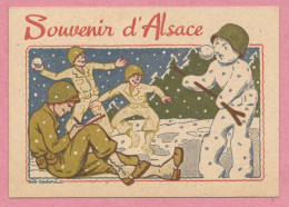 Guerre 39/45 - Souvenir D' Alsace - Soldats Américains - American Soldiers - Carte Signée Bob CADORE  - Bonhomme  Neige - Weltkrieg 1939-45