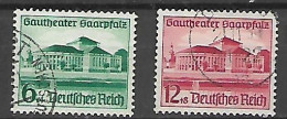 GERMANIA REICH TERZO REICH 1938 INAUGURAZIONE DEL TEATRO DI SAARBRUCKEN  UNIF. 614-615 USATA VF - Used Stamps