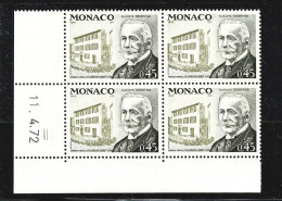 MONACO 1972  Auguste Escoffier  Bloc De 4 Coin Daté 11.4.1972  ** Gomme Intacte - Sonstige & Ohne Zuordnung