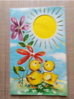 Carte à Système Pop-up Articulée  - Joyeuses Pâques    Soleil , Poussins Le Tout Argenté - Easter