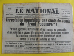Journal Le National Du 26 Octobre 1935. Front Populaire Ligues Nationales Herriot Rucart Taittinger - Autres & Non Classés