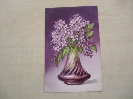 Carte Postale Ancienne Pailletée VASE DE LILAS - Flowers