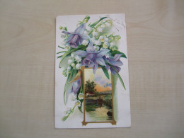 Carte Postale Ancienne En Relief 1906 MUGUETS ET PAYSAGE - Fleurs