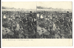 Metier - Peche  - Au Bord De La Mer  - Carte Stereoscopique -  La Peche Aux Crabes - Pêche