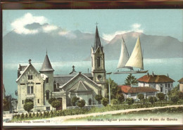 11305212 Montreux VD L Eglise Protestante Et Les Alpes De Savoie Lac Leman Seege - Sonstige & Ohne Zuordnung
