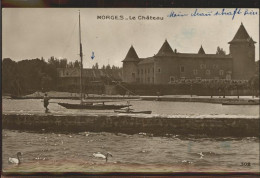 11305188 Morges Le Chateau Lac Leman Segelboot Schwaene Morges - Sonstige & Ohne Zuordnung