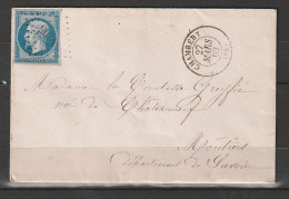 FRANCE 1862 N° 14B S/Lettre Obl. PC 4205 (Breil-sur-Roya Alpes-Maritimes) Pour Moutier Savoie - 1853-1860 Napoleone III