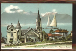 11305083 Montreux VD L Eglise Protestante Et Les Alpes De Savoie Seegelboot Kuen - Sonstige & Ohne Zuordnung