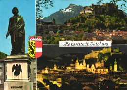 SALZBURG, MULTIPLE VIEWS, STATUE, MOZART, EMBLEM, ARCHITECTURE, MOUNTAIN, CASTLE, AUSTRIA, POSTCARD - Salzburg Stadt