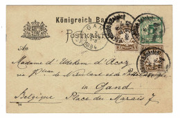 EP E.P. Entier Postale Ganzsache Deutschland Konigreich Bayern Regensburg Bahnhof 1894 Naar Gent Postkarte - Ganzsachen