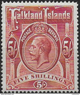 1912 Falkland Islands 5s. Deep Rose Red MNH SG N. 67 - Other & Unclassified