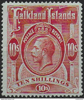 1914 Falkland Islands 10s. Red Green MNH SG N. 68 - Andere & Zonder Classificatie