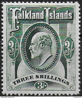 1904 Falkland Islands 3s. Green MNH SG N. 49 - Autres & Non Classés