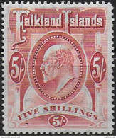 1904 Falkland Islands 5s. Red MNH SG N. 50 - Other & Unclassified