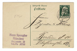 EP E.P. Entier Postale Ganzsache Deutschland Konigreich Bayern Munchen 1912 Hans Spengler Postkarte - Postwaardestukken