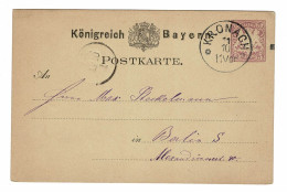 EP E.P. Entier Postale Ganzsache Deutschland Konigreich Bayern Munchen 1882 KRONACH Postkarte - Ganzsachen