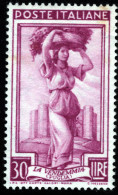 1955-Italia (MNH=**) L.30 Al Lavoro Filigrana Stelle Ben Centrato - 1946-60: Ungebraucht