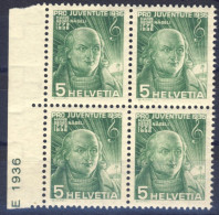 1936-Svizzera (MNH=**) Quartina 5c. H.G. Nageli Bordo Di Foglio - Sonstige & Ohne Zuordnung
