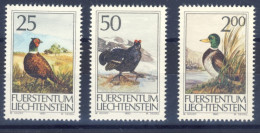 1990-Liechtenstein (MNH=**) Serie 3 Valori Caccia Fagiano,germano Reale E Gallo  - Ungebraucht