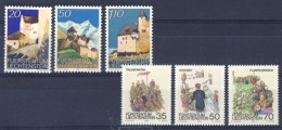 1986-Liechtenstein (MNH=**) 2 Serie 6 Valori Castelli,tradizioni Primaverili - Ungebraucht