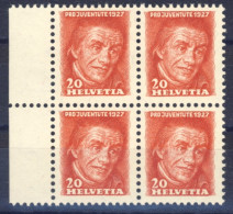 1927-Svizzera (MNH=**) Quartina 20c. J.H.Pestalozzi - Sonstige & Ohne Zuordnung