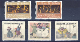 1985-Liechtenstein (MNH=**) 2 Serie 5 Valori Europa,teatro - Nuevos