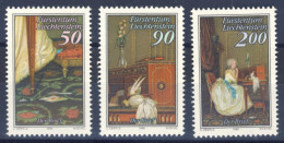 1988-Liechtenstein (MNH=**) Serie 3 Valori Le Lettere,dipinti Di A.Hickel - Neufs