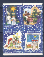 1991-Svezia (MNH=**) Serie 4 Valori Natale, Disegni Di Bambini - Sonstige & Ohne Zuordnung