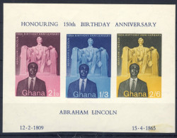 1959-Ghana (MNH=**) Foglietto 3 Valori Lincoln - Ghana (1957-...)