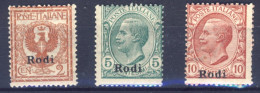 1912-Rodi (MNH=**) 2c.+5c.+10c. Effige Vittorio Emanuele Catalogo Sassone Euro 2 - Egée (Rodi)