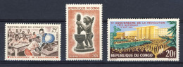 1964-Congo (MNH=**) 3 Serie 3 Valori Sviluppo Dell'insegnamento,statuetta,annive - Ungebraucht