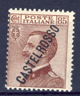 1924-Castelrosso (MNH=**) 85c. Bruno Rosso Michetti Soprastampa Obliqua - Castelrosso