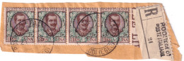 1918-Regno (F=on Piece) Floreale Striscia Di Quattro Del Lire 1 Su Frammento Con - Afgestempeld