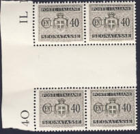 1945-Italia (MNH=**) Quartina Segnatasse 40c.grigio Bruno Senza Filigrana Con In - Nuevos