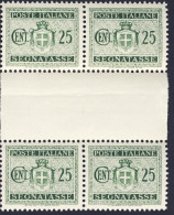 1945-Italia (MNH=**) Quartina Segnatasse 25c.verde Senza Filigrana Con Interspaz - Nuevos