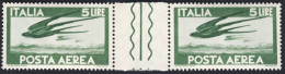 1962-Italia (MNH=**) Coppia Posta Aerea L.5 Verde Democratica Con Interspazio Di - 1946-60: Ungebraucht