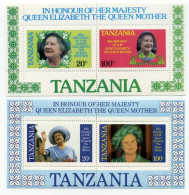 1985-Tanzania (MNH=**) 2 Foglietti S.4v."85 Anniversario Della Regina Madre Elis - Tanzanía