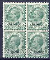 1912-Lipso (MNH=**) Quartina Del 5c. Verde Leoni Cat.Sassone Euro 50 - Aegean (Lipso)