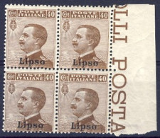 1912-Lipso (MNH=**) Quartina Del 40c. Bruno Michetti Cat.Sassone Euro 30 - Ägäis (Lipso)