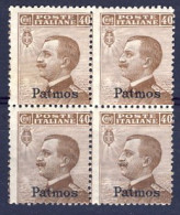 1912-Patmo (MNH=**) Quartina Del 40c. Bruno Michetti Cat.Sassone Euro 50 - Egeo (Patmo)