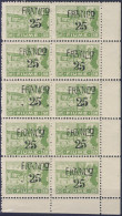 1919-Fiume (MNH=**) Blocco Di 10 Con Angolo Di Foglio Del 25 Su 50c.verde Allego - Fiume