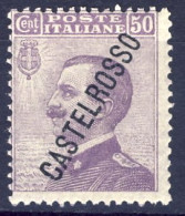 1924-Castelrosso (MNH=**) 50c. Violetto Michetti Soprastampa Obliqua - Castelrosso