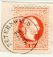 1874-Austria (F=on Piece) 5k.rosso Stampa Fine Dentellato 9 Su Frammento Con Ann - Altri & Non Classificati