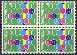 1960-Liechtenstein (MNH=**) S.1v."Europa Cept" In Quartina Con Ottima Centratura - Ungebraucht