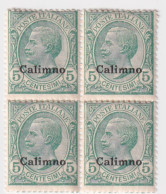 1912-Calimno (MNH=**) Quartina 5c. Leoni Cat.Sassone Euro 30 - Aegean (Calino)