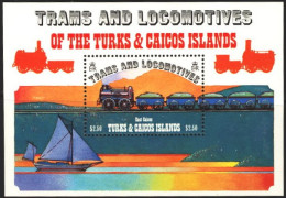 1983-Turks Et Caicos (MNH=**) Foglietto S.1v."Locomotives" - Turks And Caicos