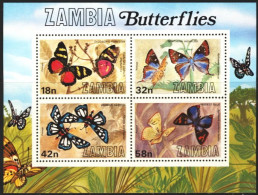 1980-Zambia (MNH=**) Foglietto S.4v."Farfalle" - Zambia (1965-...)