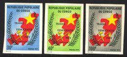 1971-Congo (MNH=**) S.3v. Non Dentellati "Work, Democracy And Peace" - Neufs